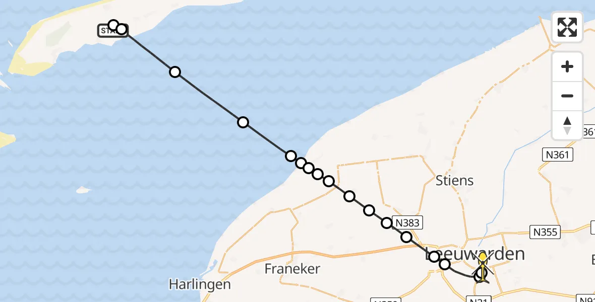 Routekaart van de vlucht: Ambulancehelikopter naar Leeuwarden, Oosterleenweg