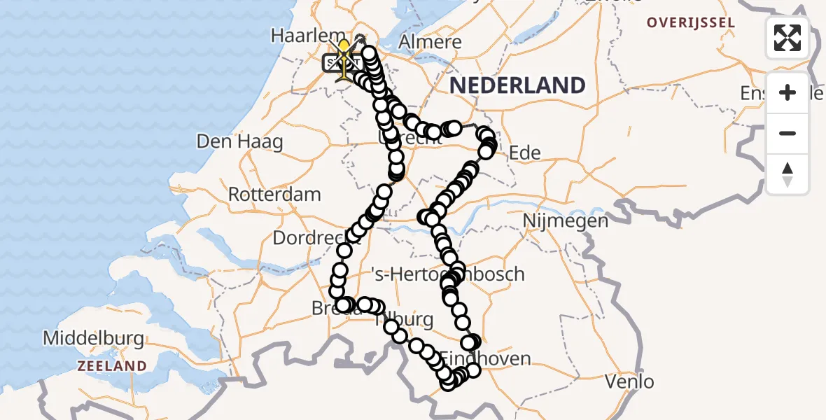 Vluchtroute Politiehelikopter van Schiphol naar Schiphol