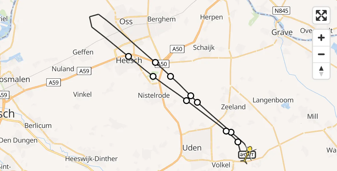 Routekaart van de vlucht: Lifeliner 3 naar Vliegbasis Volkel, Zeelandsedijk