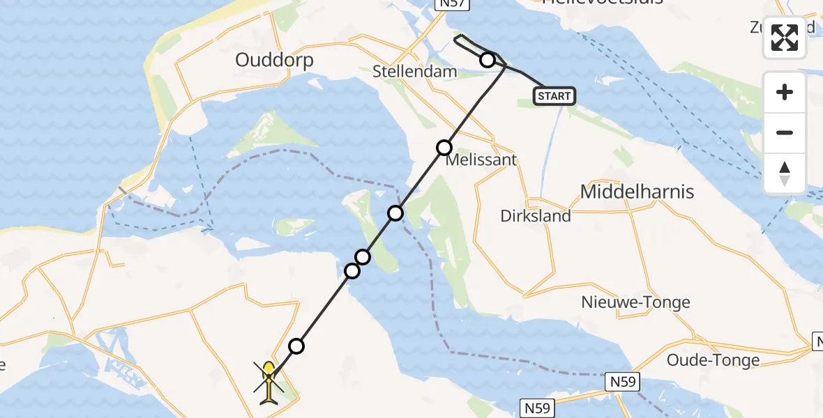 Routekaart van de vlucht: Politieheli naar Noordgouwe, Scharrezeeweg