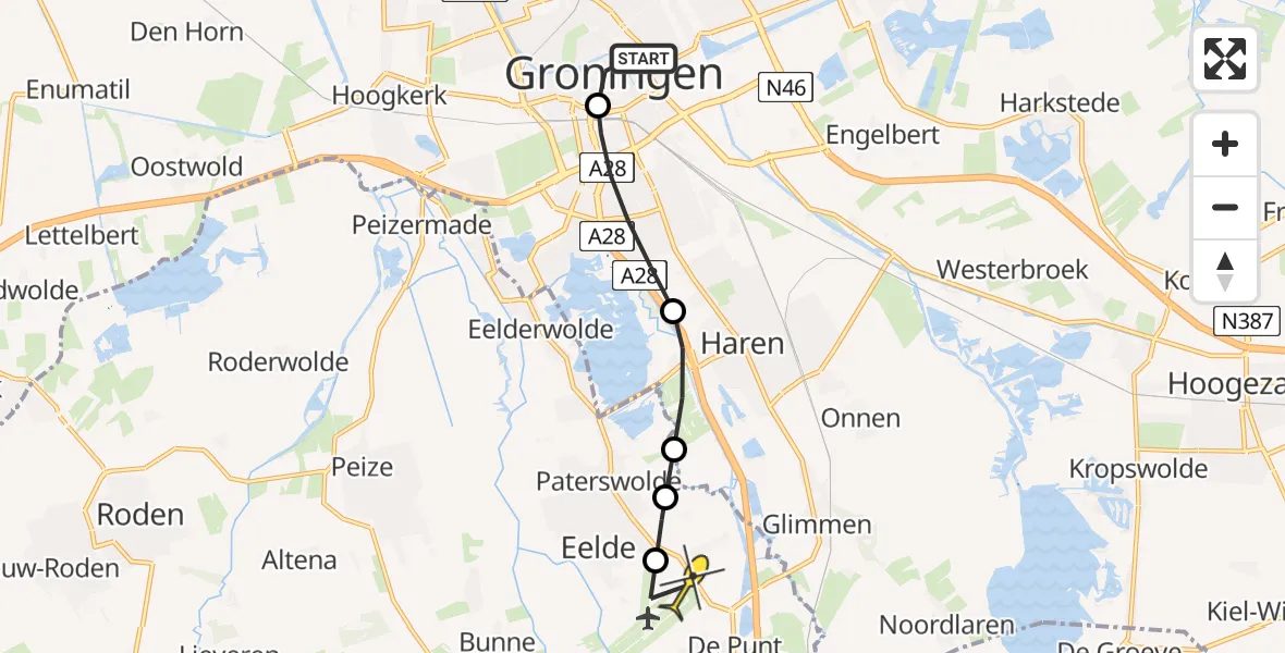 Routekaart van de vlucht: Lifeliner 4 naar Groningen Airport Eelde, Ubbo Emmiussingel