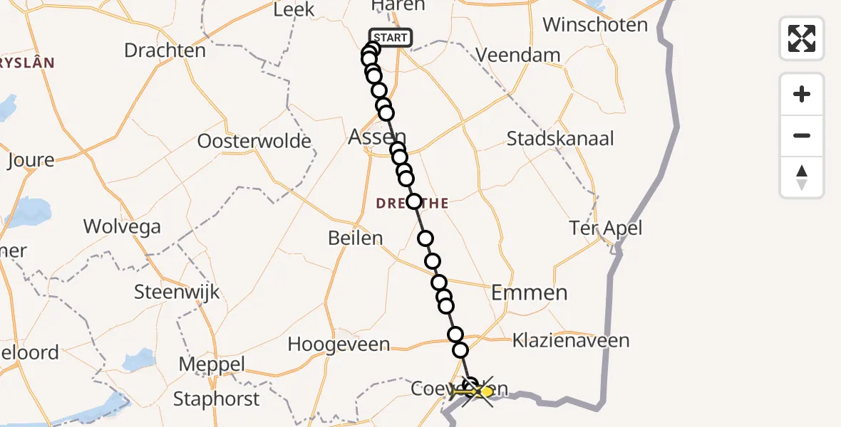 Routekaart van de vlucht: Lifeliner 4 naar Coevorden, Lugtenbergerweg