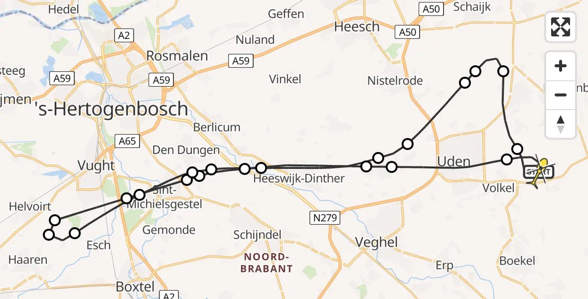 Routekaart van de vlucht: Lifeliner 3 naar Vliegbasis Volkel, Zeelandsedijk