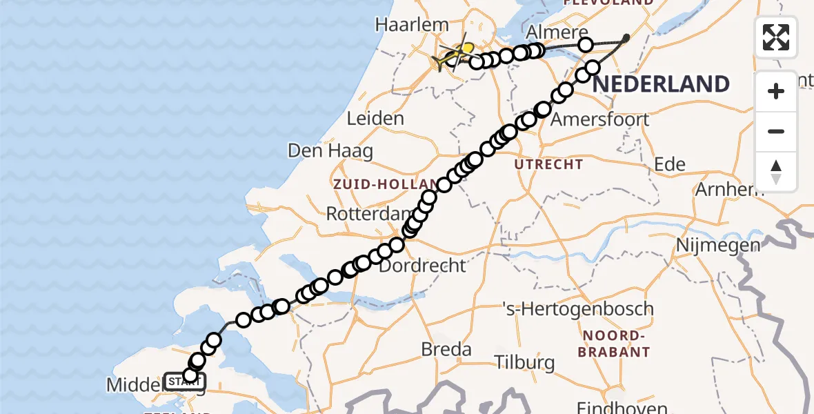Routekaart van de vlucht: Politiehelikopter naar Schiphol, Pietweg