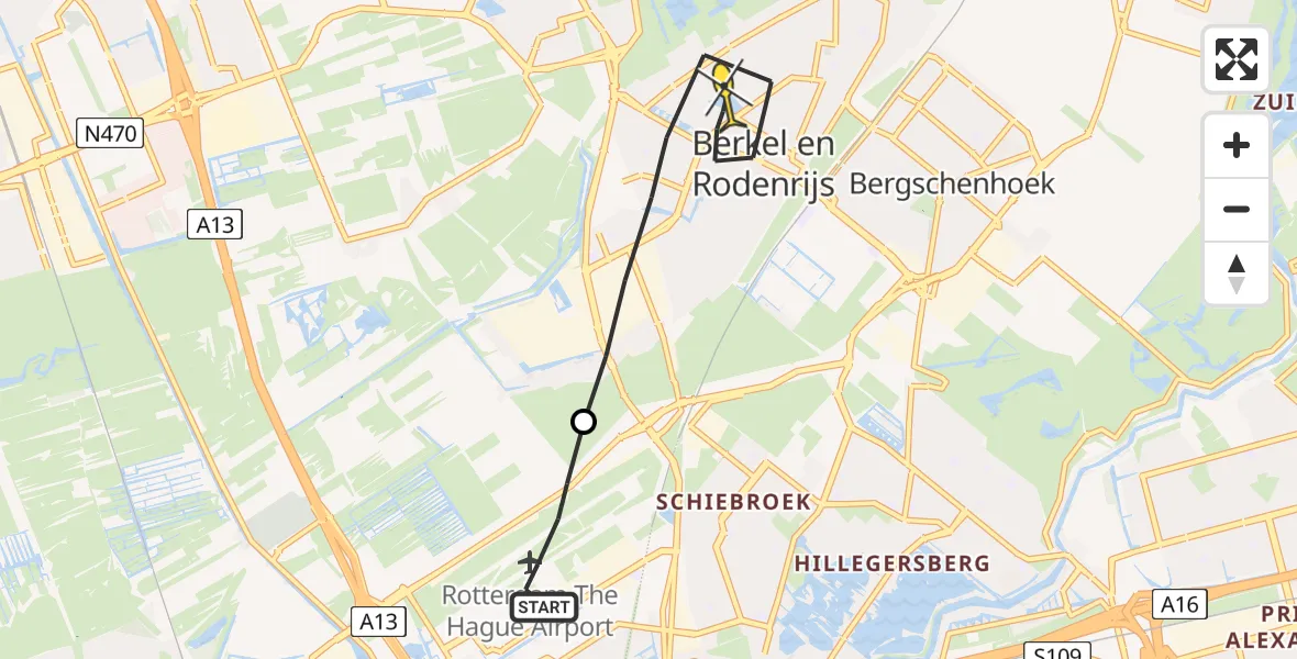 Routekaart van de vlucht: Lifeliner 2 naar Berkel en Rodenrijs, Doenkadepad