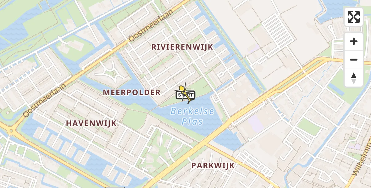 Routekaart van de vlucht: Lifeliner 2 naar Berkel en Rodenrijs, Waalpad