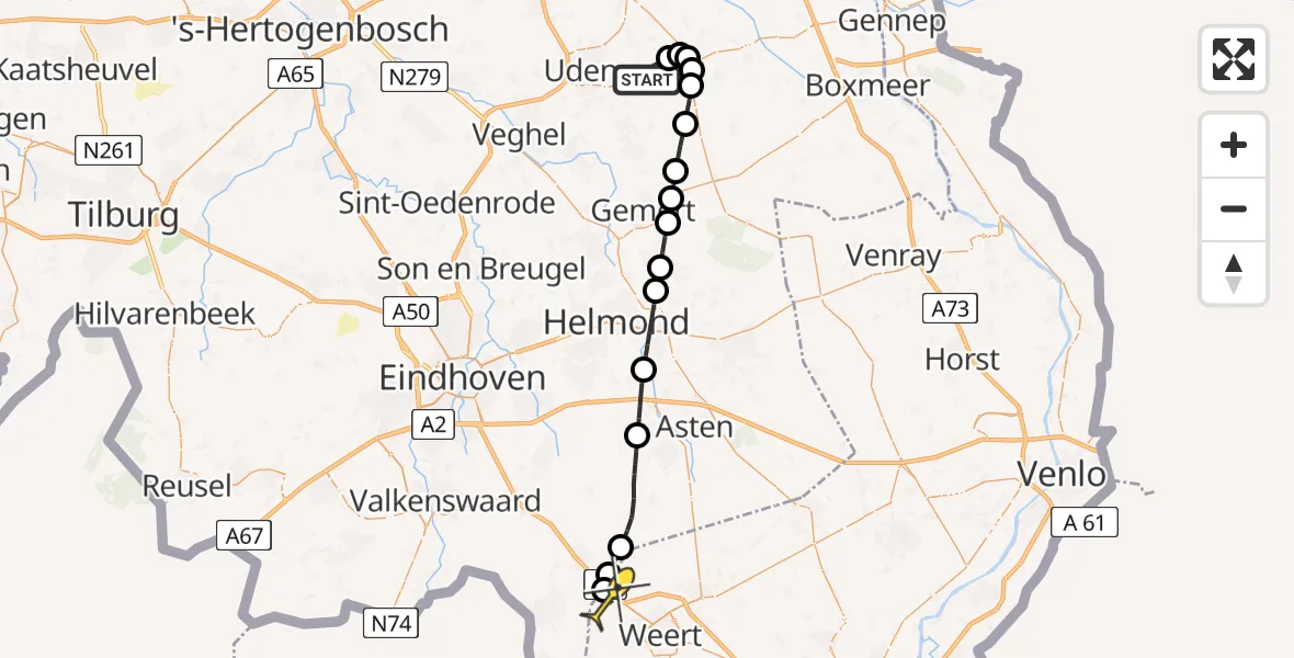 Routekaart van de vlucht: Lifeliner 3 naar Weert, Zeelandsedijk
