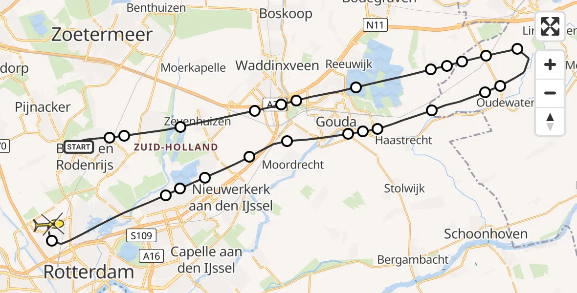 Routekaart van de vlucht: Lifeliner 2 naar Rotterdam The Hague Airport, Rhododendronstraat
