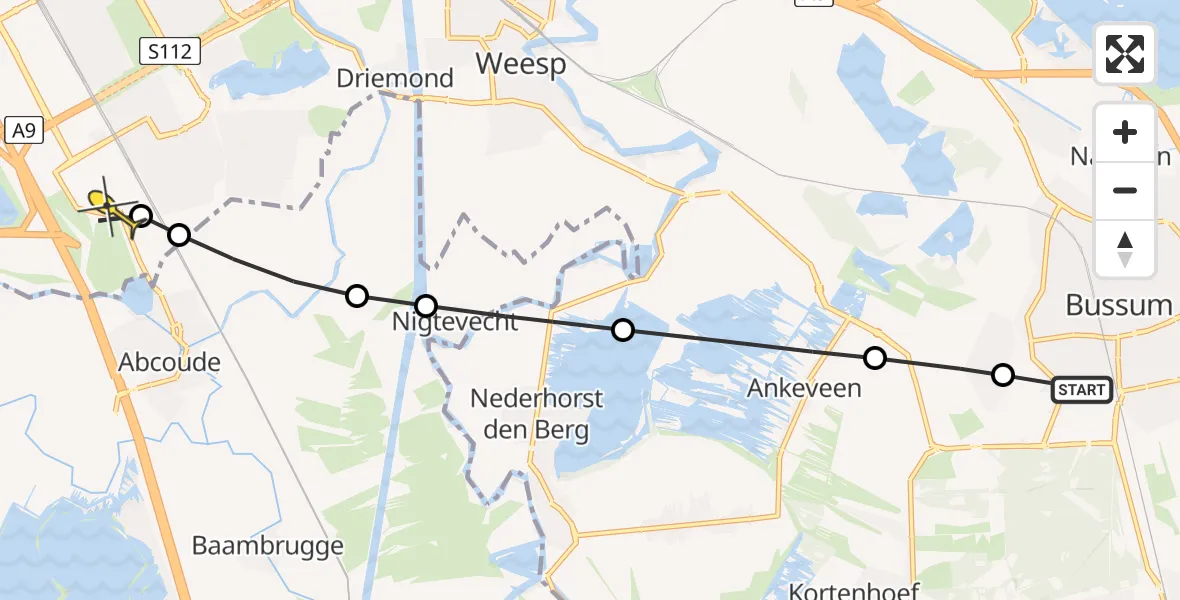Routekaart van de vlucht: Lifeliner 1 naar Academisch Medisch Centrum (AMC), Krekelmeent