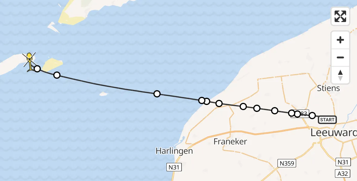 Routekaart van de vlucht: Ambulanceheli naar Vlieland Heliport, Keegsdijkje