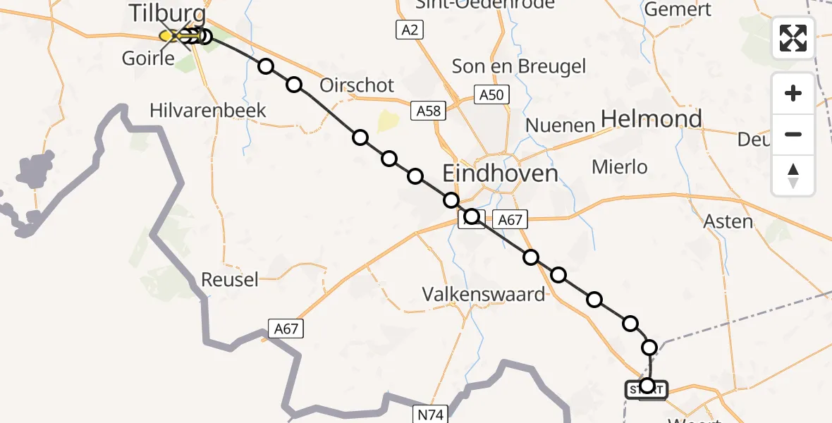 Routekaart van de vlucht: Lifeliner 3 naar Tilburg, Heugterweg