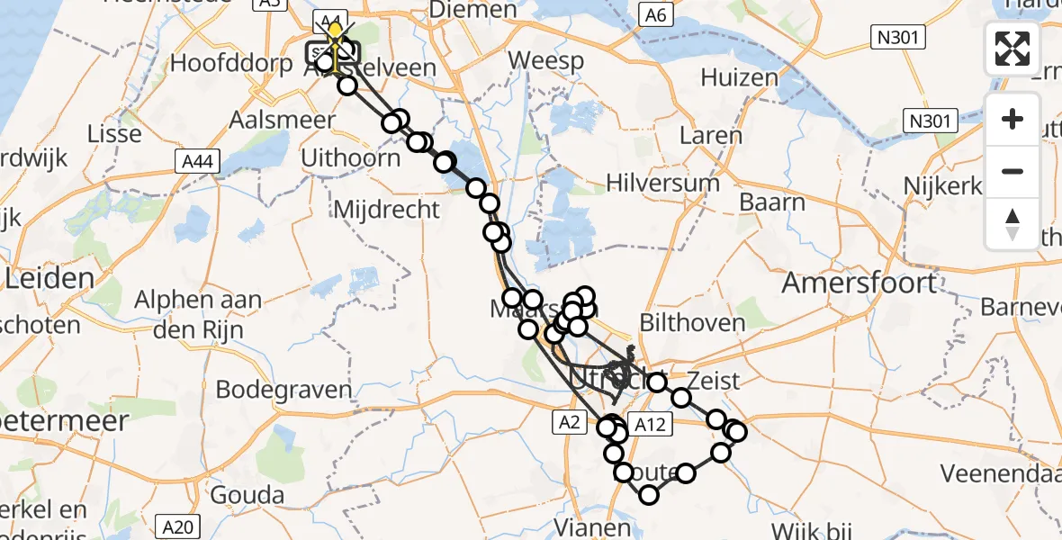 Vluchtroute Politiehelikopter van Schiphol naar Schiphol