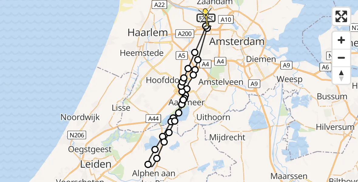 Routekaart van de vlucht: Lifeliner 1 naar Amsterdam Heliport, Elbaweg