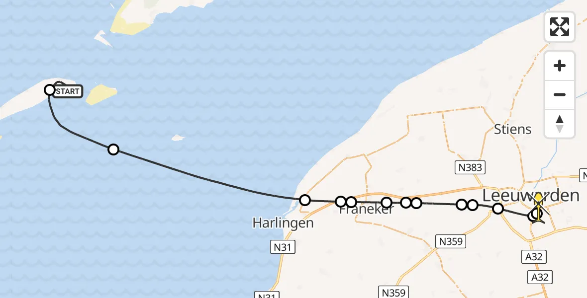 Routekaart van de vlucht: Ambulancehelikopter naar Leeuwarden, Kampweg