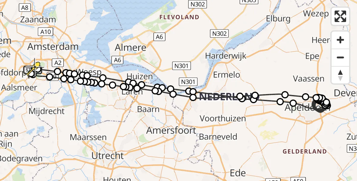 Vluchtroute Politiehelikopter van Schiphol naar Schiphol