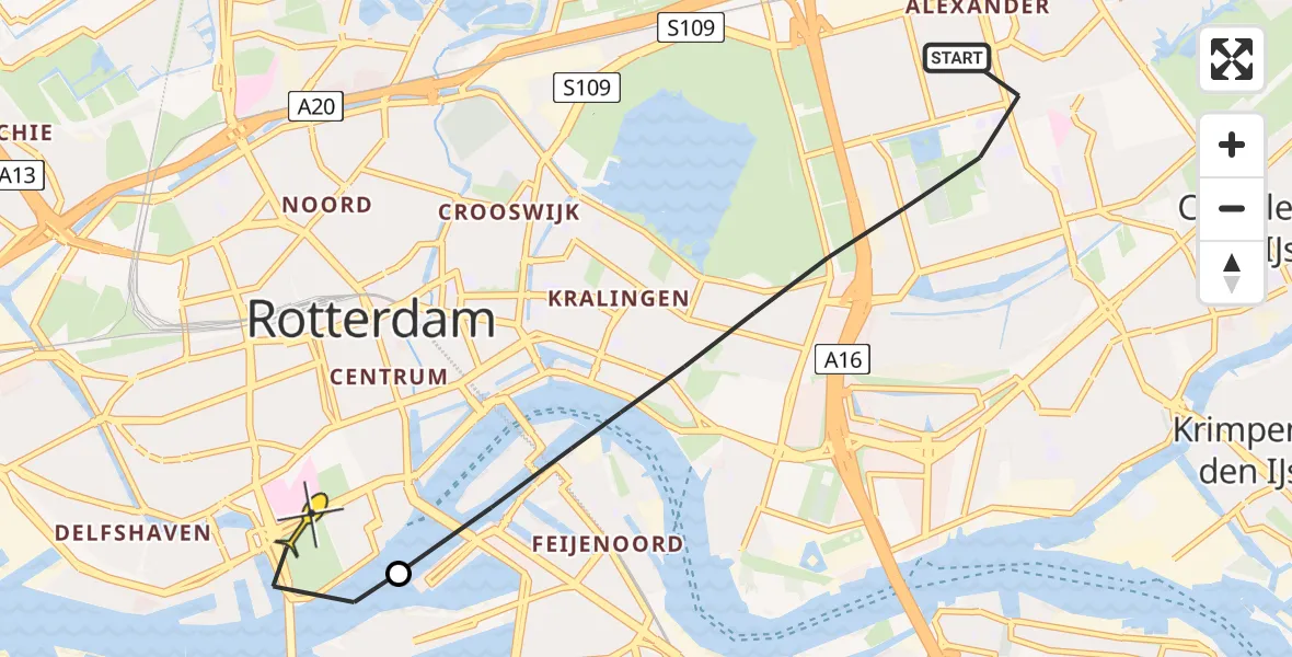 Routekaart van de vlucht: Lifeliner 2 naar Erasmus MC, Michelangelostraat