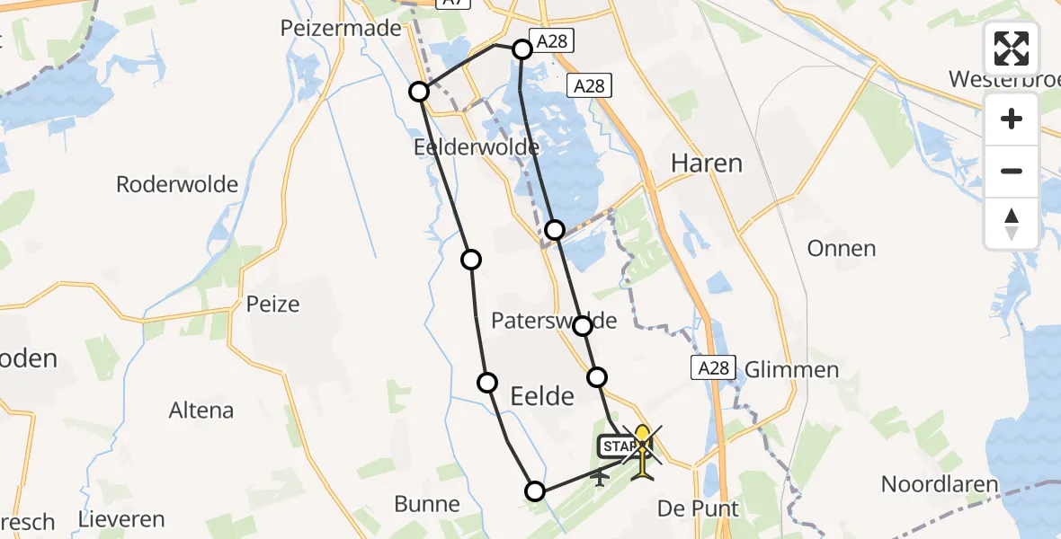 Routekaart van de vlucht: Lifeliner 4 naar Groningen Airport Eelde, Burgemeester J.G. Legroweg