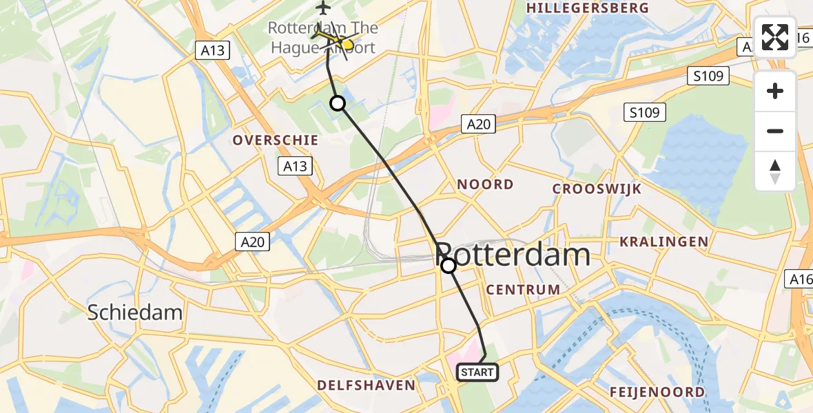 Routekaart van de vlucht: Lifeliner 2 naar Rotterdam The Hague Airport, Weena
