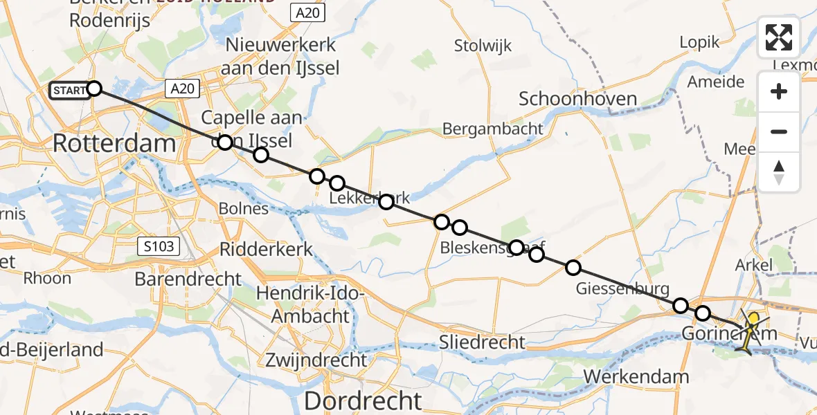 Routekaart van de vlucht: Lifeliner 2 naar Gorinchem, Melanchtonweg