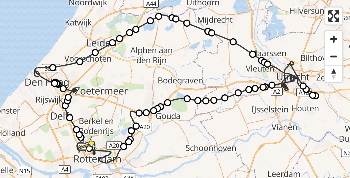 Routekaart van de vlucht: Politieheli naar Rotterdam The Hague Airport, Schieveense polder