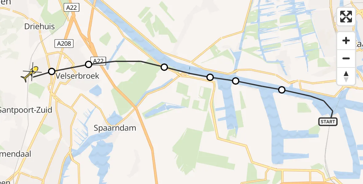 Routekaart van de vlucht: Lifeliner 1 naar Santpoort-Noord, Stromboliweg