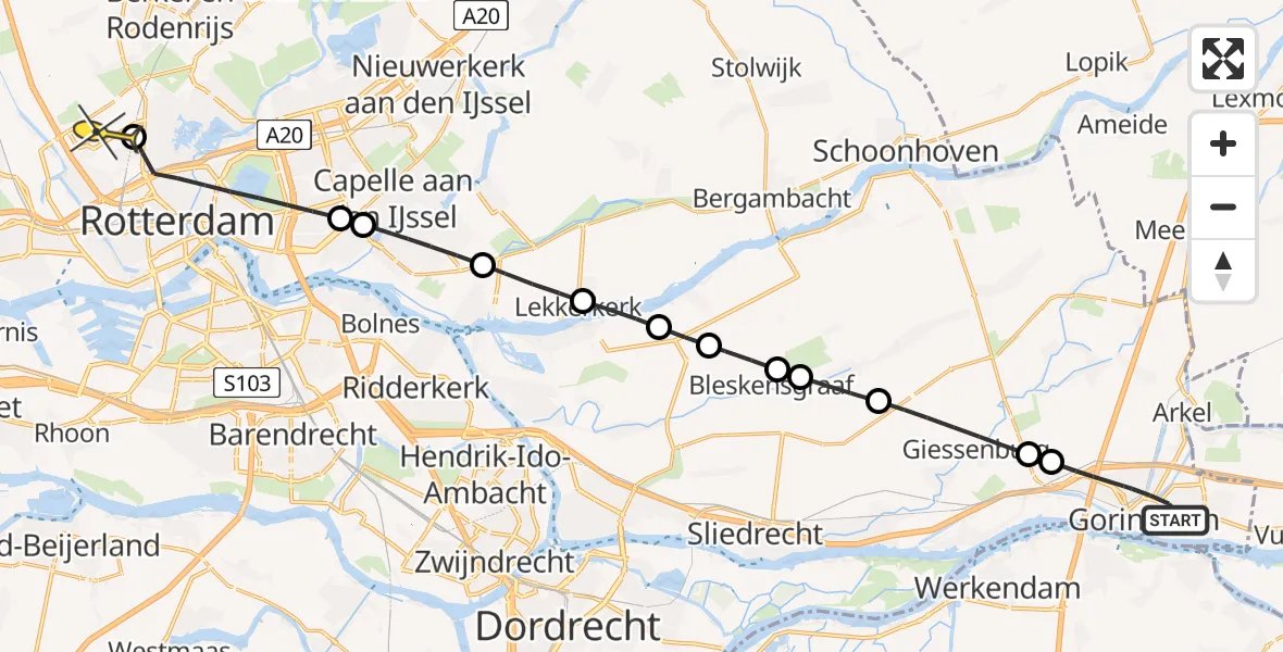 Routekaart van de vlucht: Lifeliner 2 naar Rotterdam The Hague Airport, Paulus van der Lindenstraat