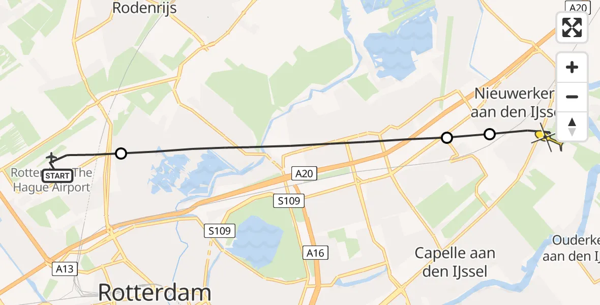 Routekaart van de vlucht: Lifeliner 2 naar Nieuwerkerk aan den IJssel, Bovendijk