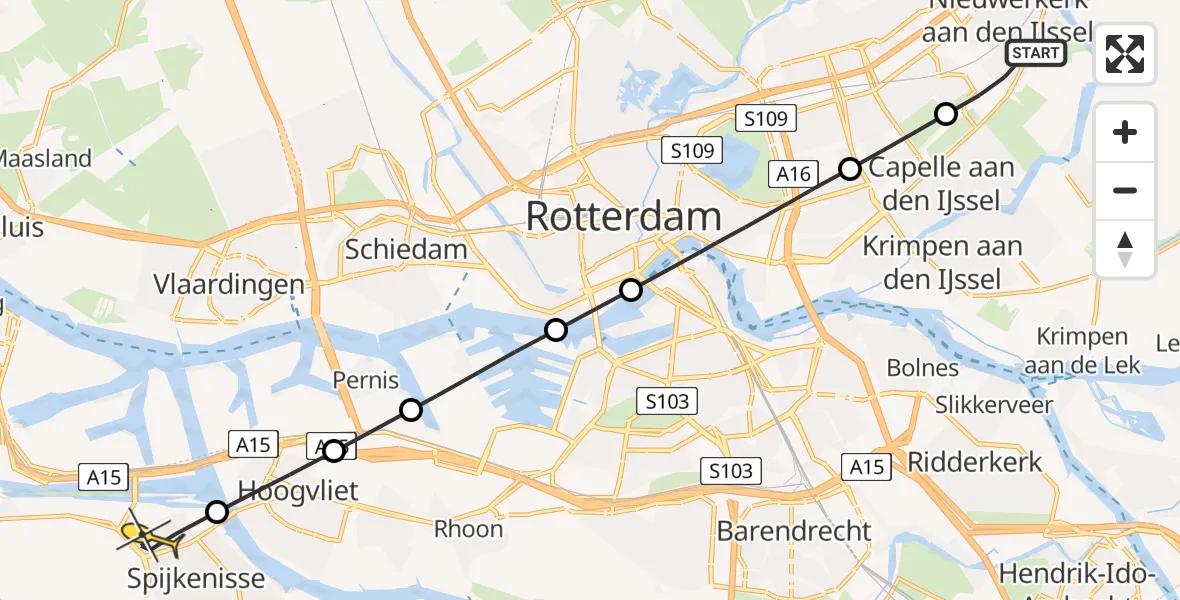 Routekaart van de vlucht: Lifeliner 2 naar Spijkenisse, Bermweg