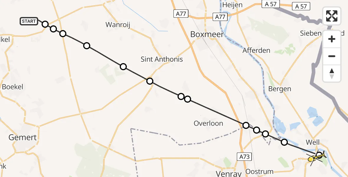 Routekaart van de vlucht: Lifeliner 3 naar Wanssum, Zeelandsedijk