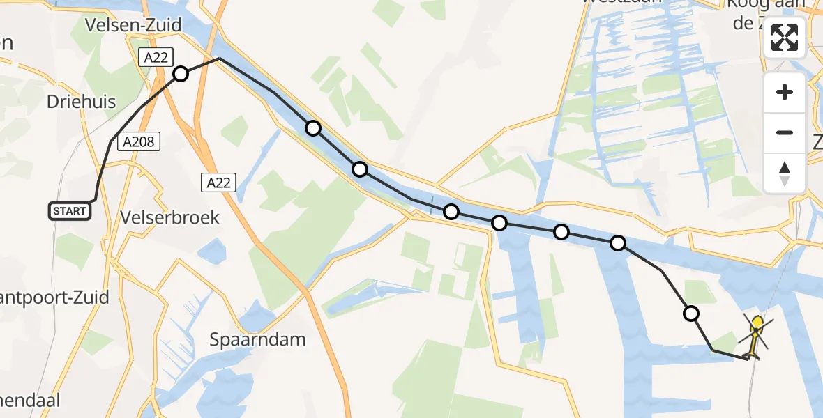 Routekaart van de vlucht: Lifeliner 1 naar Amsterdam Heliport, Biezenweg