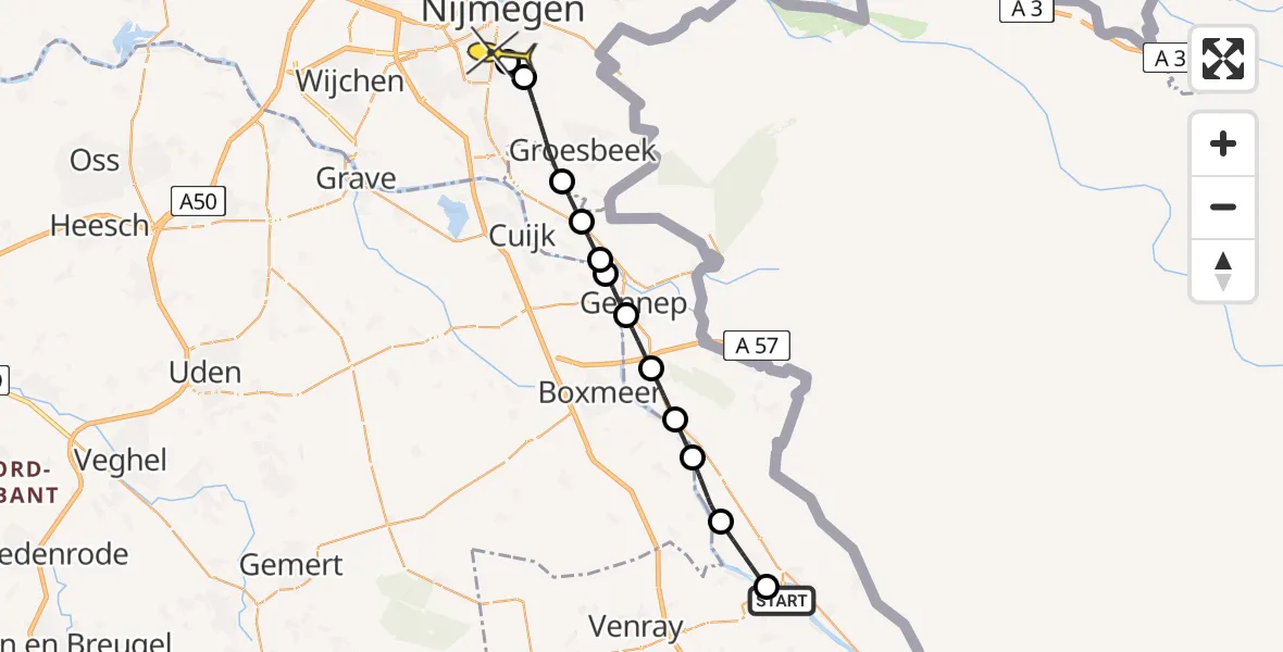 Routekaart van de vlucht: Lifeliner 3 naar Radboud Universitair Medisch Centrum, Nicolaasstraat