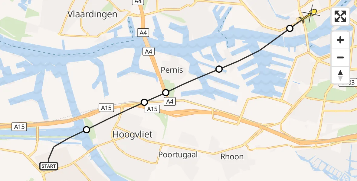 Routekaart van de vlucht: Lifeliner 2 naar Erasmus MC, Brielse Maasdijk