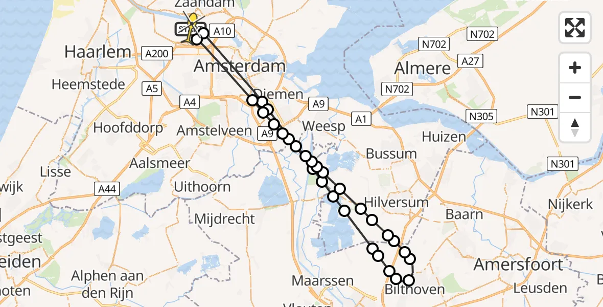 Routekaart van de vlucht: Lifeliner 1 naar Amsterdam Heliport, Kajuitpad