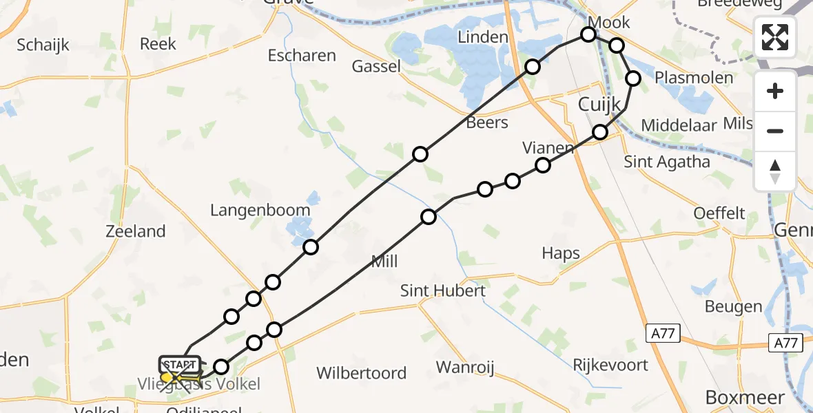 Routekaart van de vlucht: Lifeliner 3 naar Vliegbasis Volkel, Zeelandsedijk
