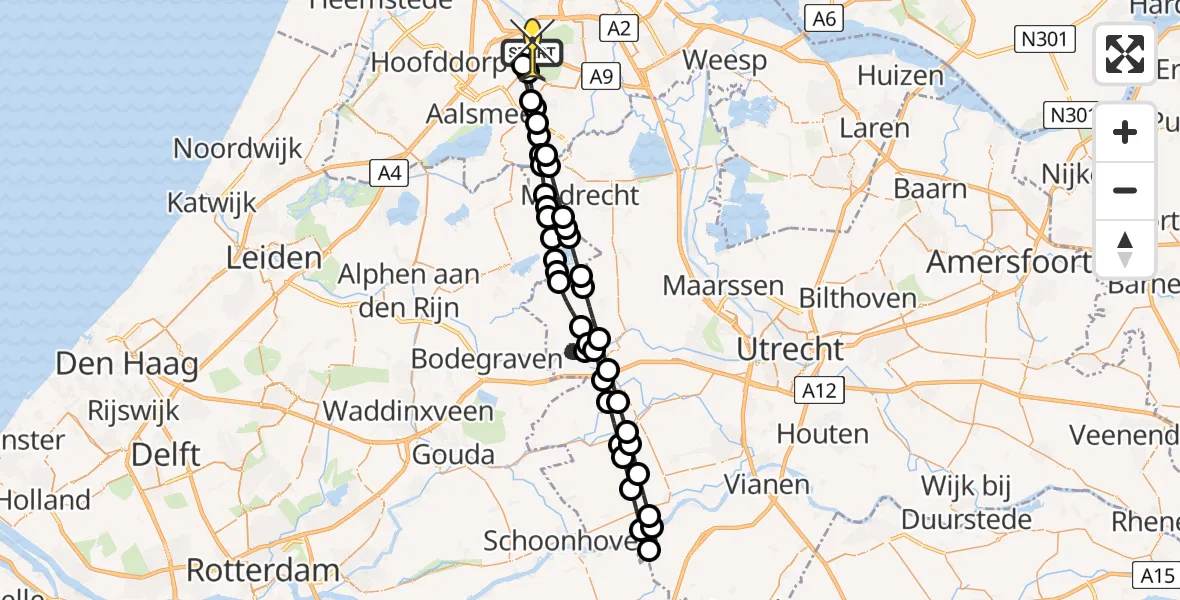 Vluchtroute Politiehelikopter van Schiphol naar Schiphol