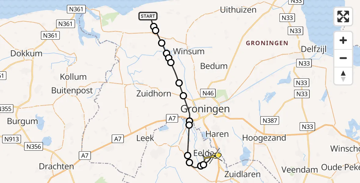Routekaart van de vlucht: Lifeliner 4 naar Groningen Airport Eelde, Wilgenpad