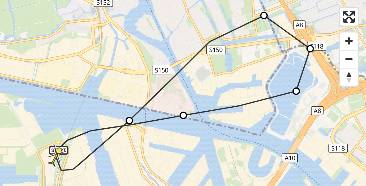 Routekaart van de vlucht: Lifeliner 1 naar Amsterdam Heliport, Hemweg