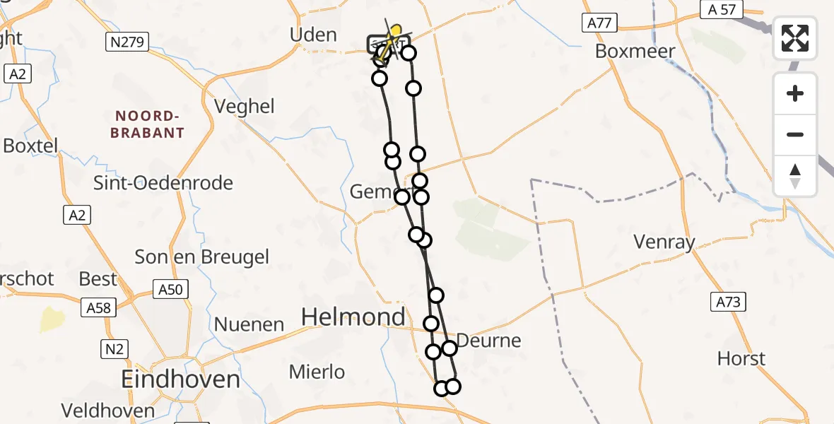 Routekaart van de vlucht: Lifeliner 3 naar Vliegbasis Volkel, Zeelandsedijk