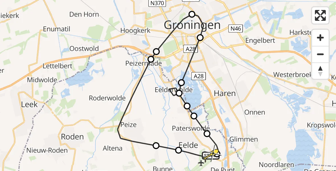 Routekaart van de vlucht: Lifeliner 4 naar Groningen Airport Eelde, Eskampenweg