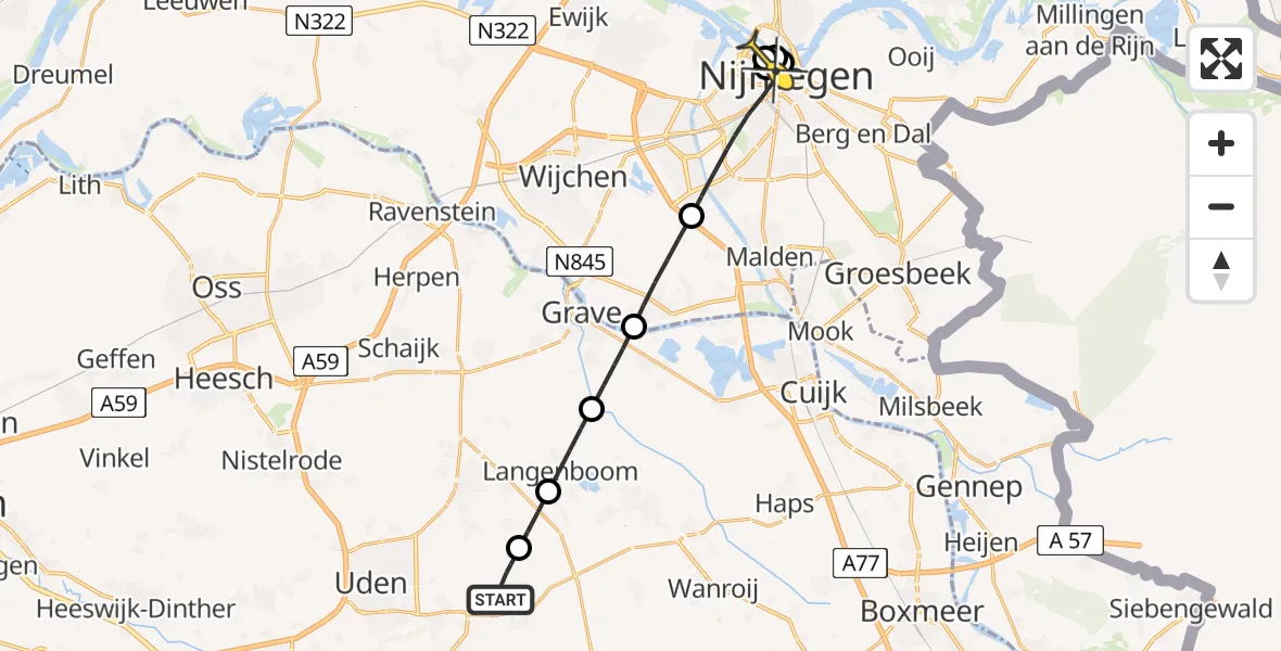 Routekaart van de vlucht: Lifeliner 3 naar Nijmegen, Zeelandsedijk