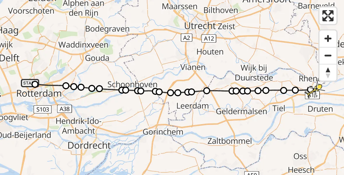 Routekaart van de vlucht: Lifeliner 2 naar Kesteren, Fairoaksbaan