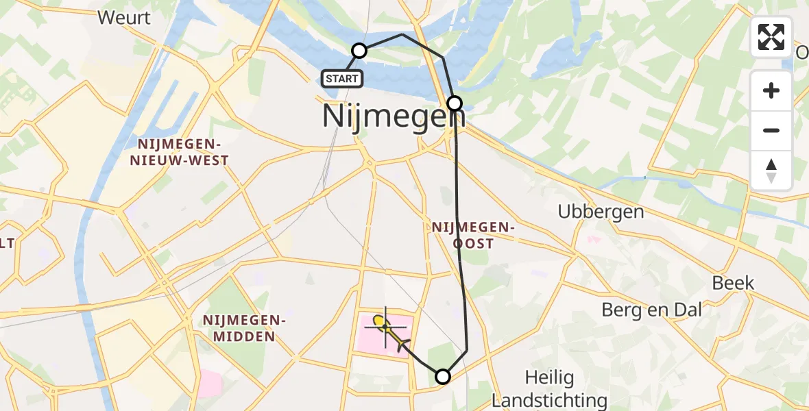 Routekaart van de vlucht: Lifeliner 3 naar Radboud Universitair Medisch Centrum, Oudedijk