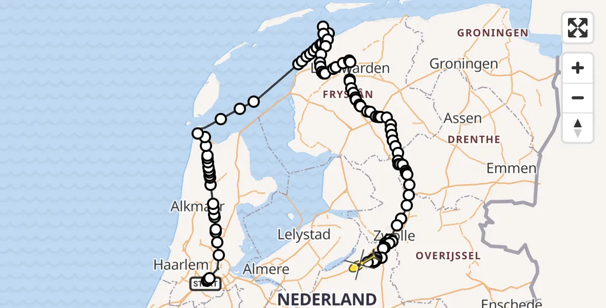 Routekaart van de vlucht: Politiehelikopter naar 't Harde, Koenenkade
