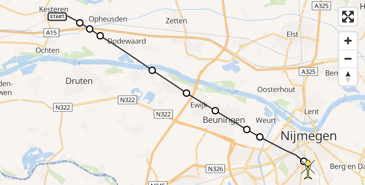 Routekaart van de vlucht: Lifeliner 2 naar Radboud Universitair Medisch Centrum, Overste J M Kolffstraat