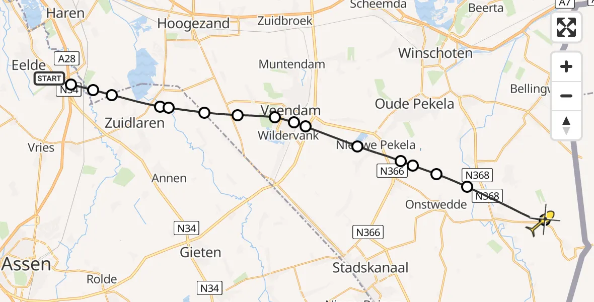 Routekaart van de vlucht: Lifeliner 4 naar Bourtange, Vlagtwedderstraat
