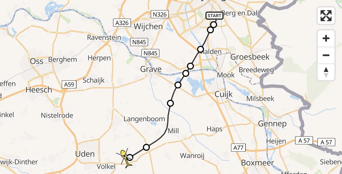 Routekaart van de vlucht: Lifeliner 2 naar Vliegbasis Volkel, Kanunnik van Osstraat