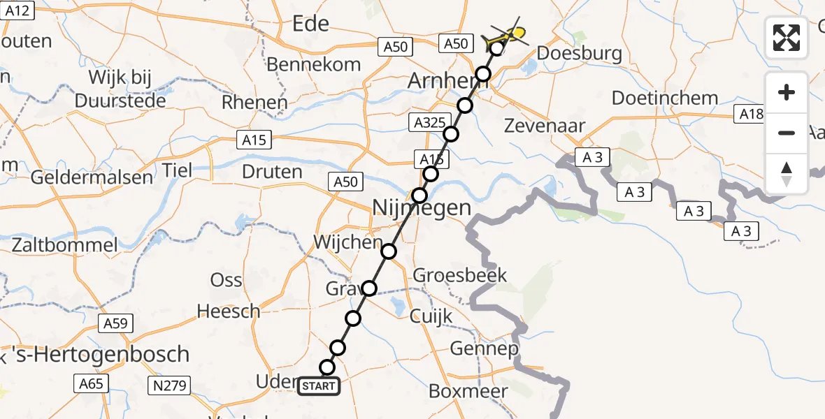 Routekaart van de vlucht: Lifeliner 3 naar Rheden, Houtvennen