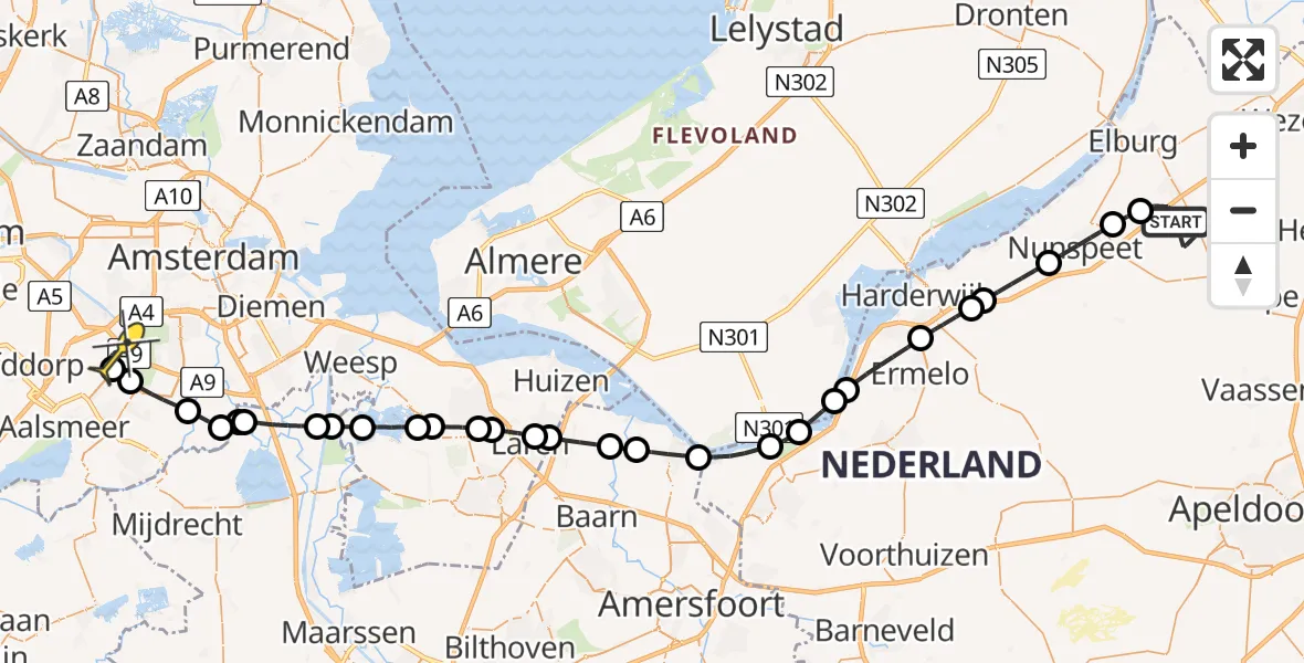 Routekaart van de vlucht: Politiehelikopter naar Schiphol, Overste Wanninkhofweg