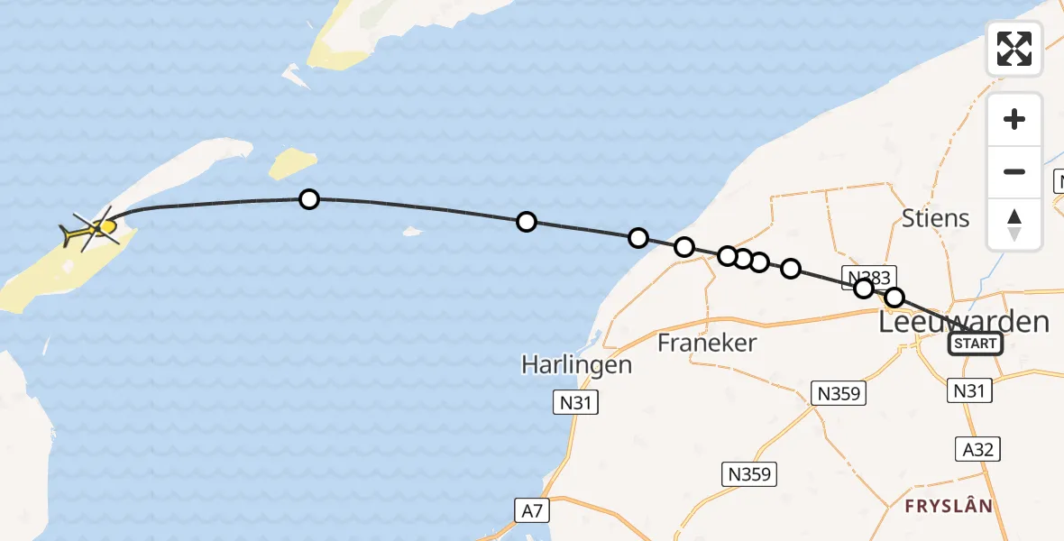 Routekaart van de vlucht: Ambulancehelikopter naar Vlieland, Hofstraat