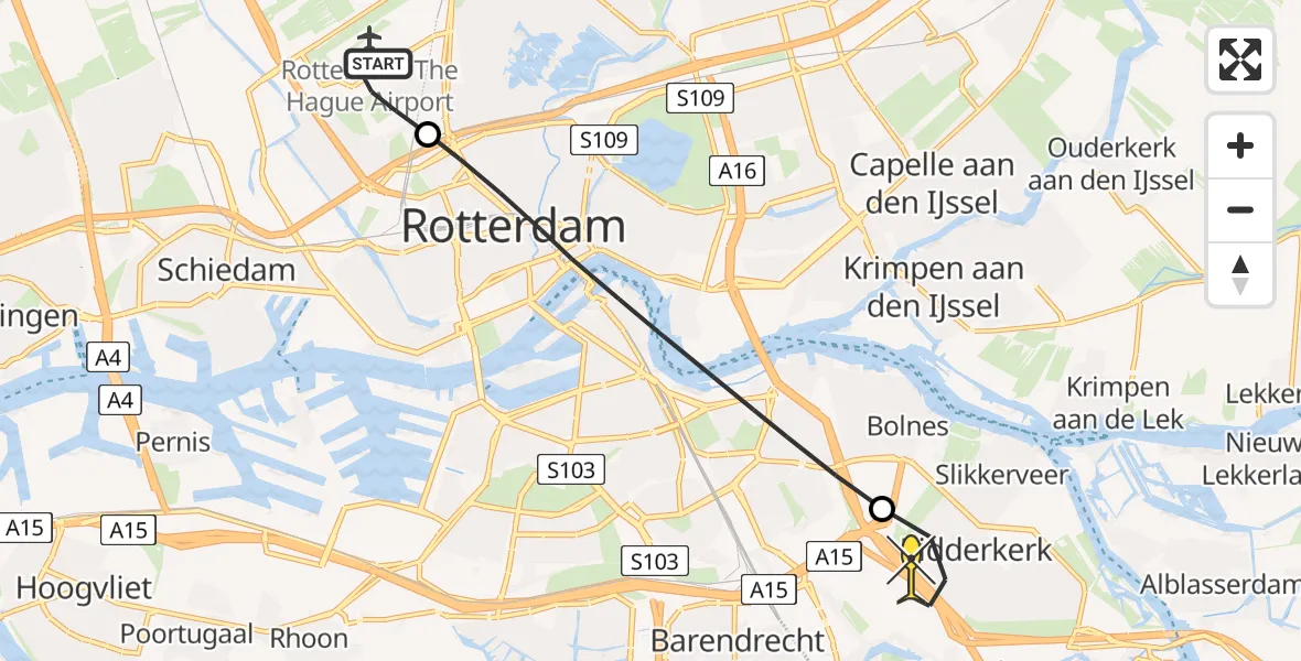 Routekaart van de vlucht: Lifeliner 2 naar Ridderkerk, Van der Duijn van Maasdamweg
